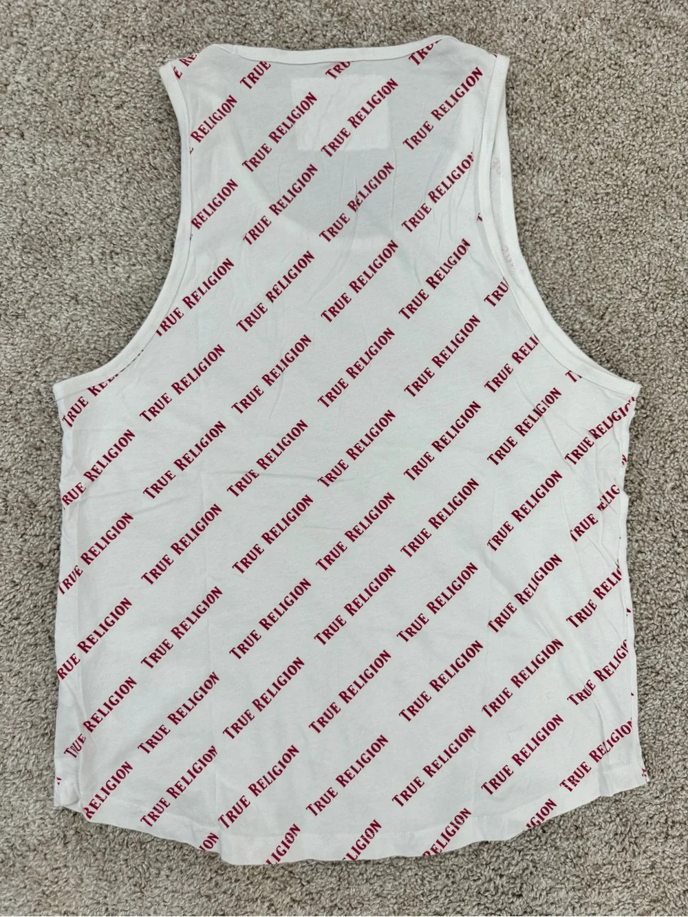 True Religion White Tank with Red Diagonal Logo Print